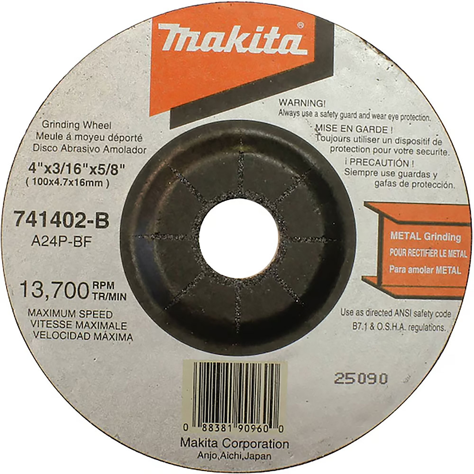 Makita, 4-1/2" GRINDING WHEEL 25/PK Model# 741423-B-25
